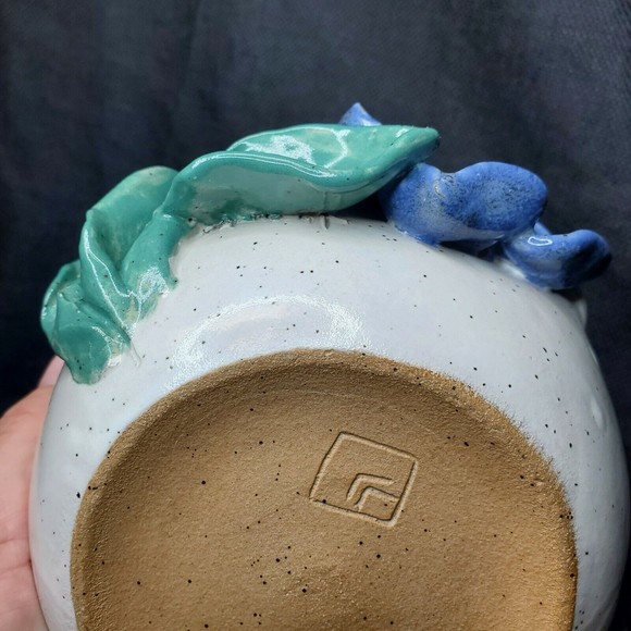 Glazed Stoneware Bowl Studio Art Pottery Artist Signed OOAK Blue Green 6.5x3.5" - Picture 9 of 12